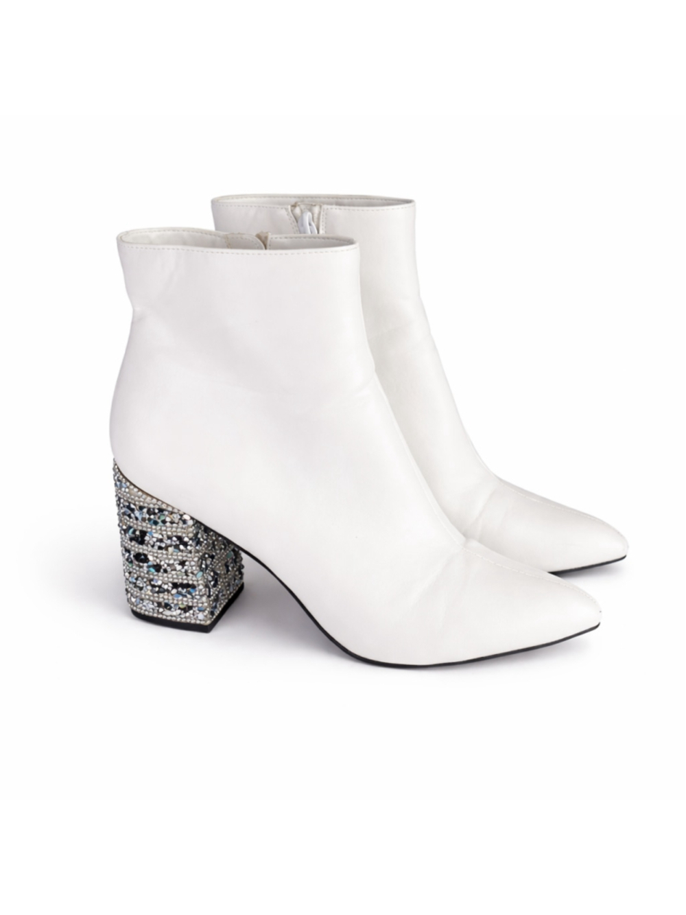 Betsey Johnson Womens Sz 7.5 Kassie Ankle Boots White Rhinestones Bachelorette